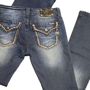 Miss Me Signature Rise J55916B Embroidered Dark Wash Bootcut Jeans 29 33